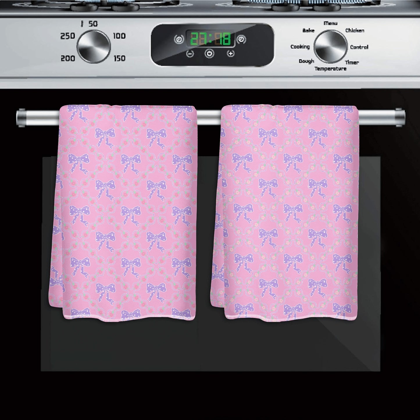 Pink Bow Pattern Hand Towel Set