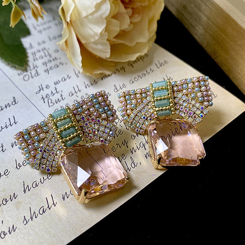 Pearls and Stones Bow drop earrings