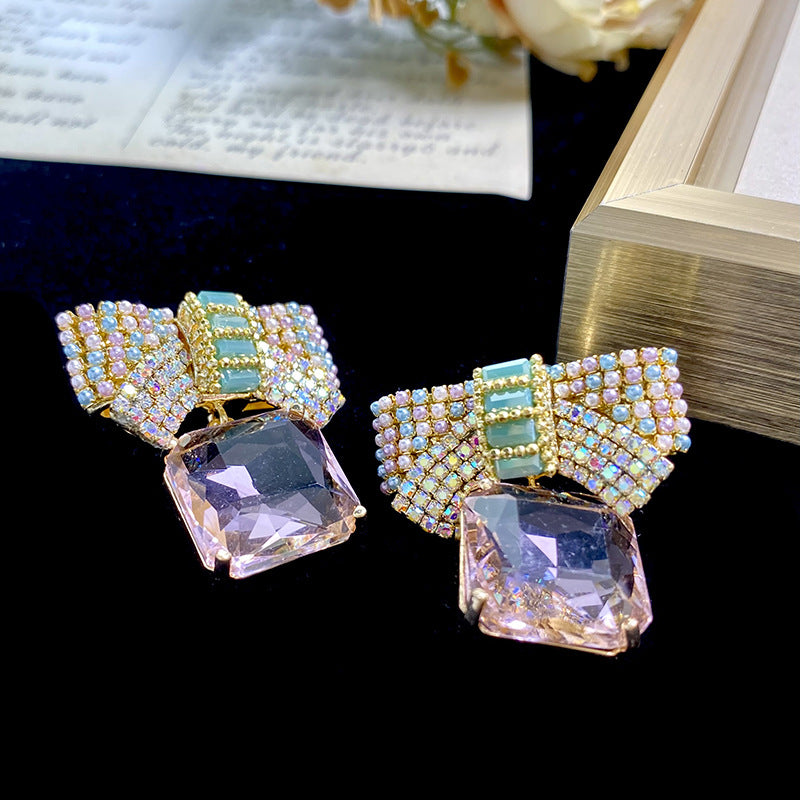 Pearls and Stones Bow drop earrings