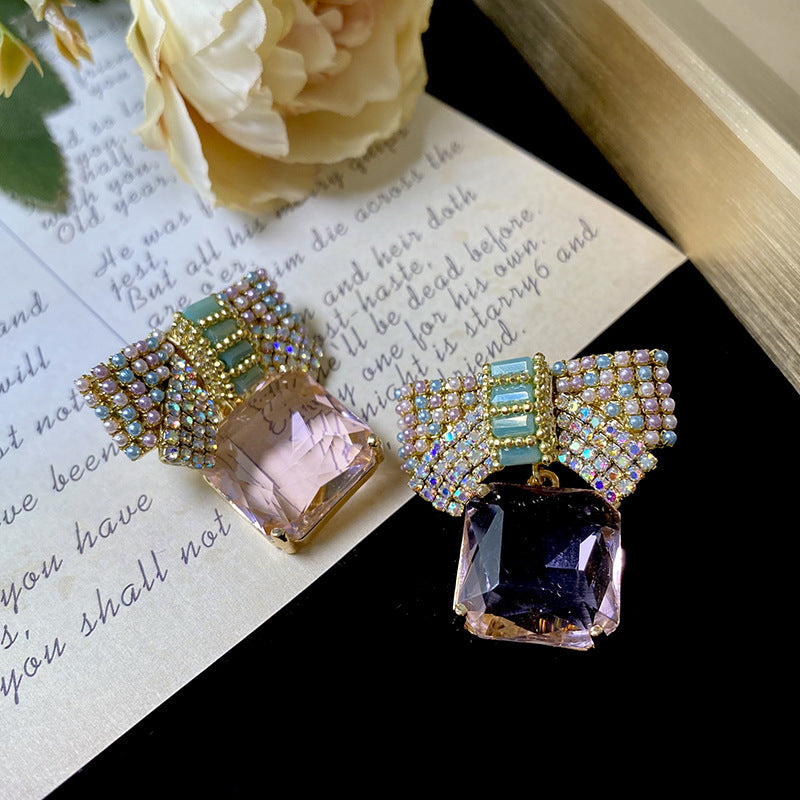 Pearls and Stones Bow drop earrings