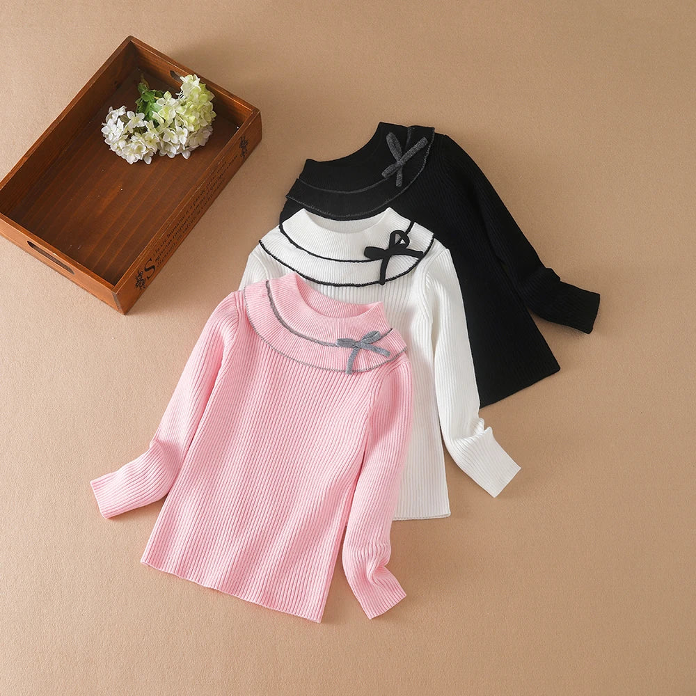 Bow Collar Ribbed Top
