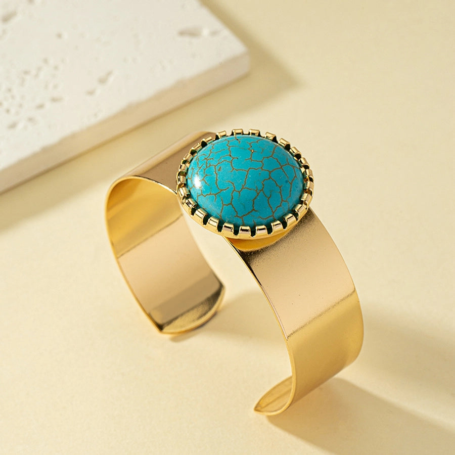 retro ethnic style round turquoise alloy cuff bracelets