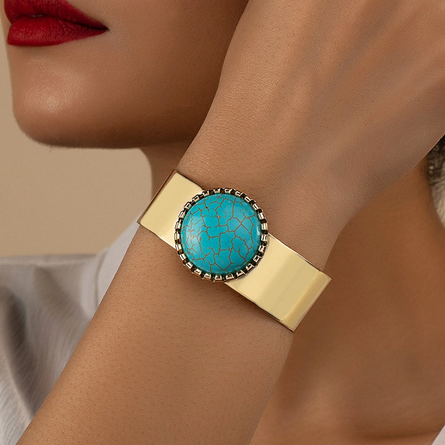 retro ethnic style round turquoise alloy cuff bracelets