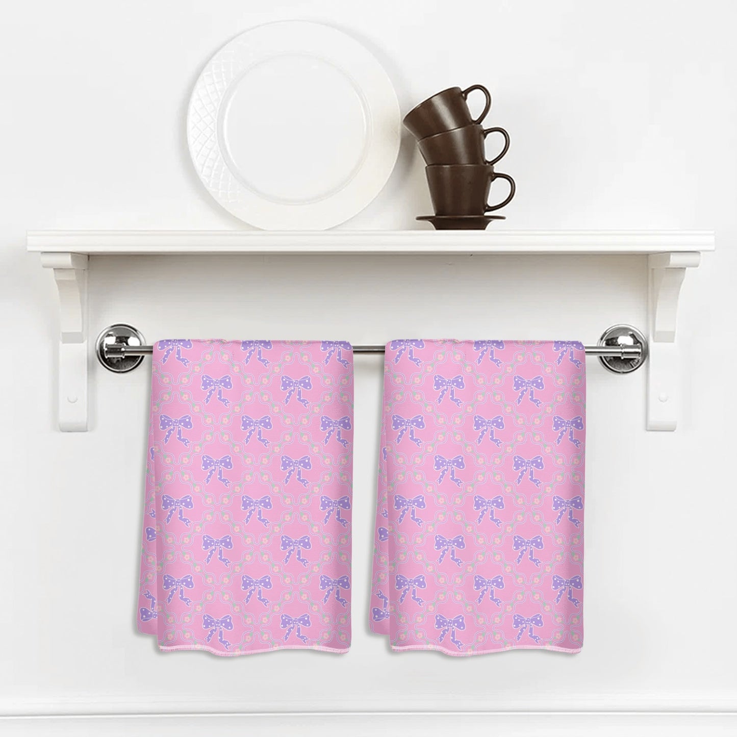 Pink&Purple Bow Pattern Hand Towel Set