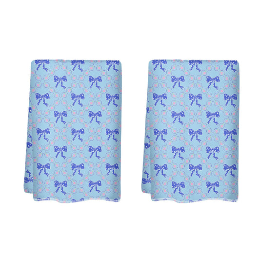 Blue Bow Pattern Hand Towel Set