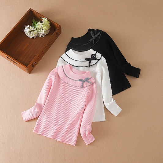 Bow Collar Ribbed Top