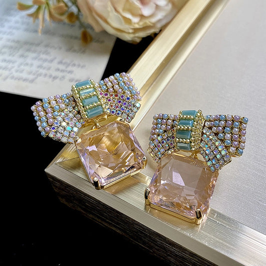 Pearls and Stones Bow drop earrings