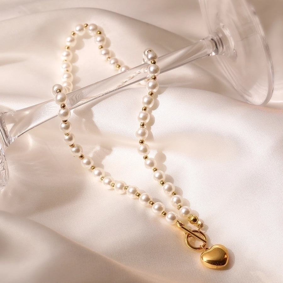 Pearls w Gold Heart Necklace