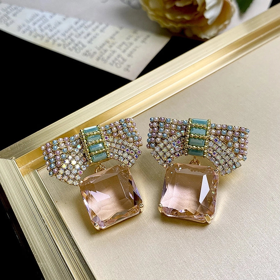 Pearls and Stones Bow drop earrings